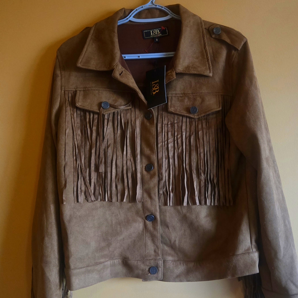 L&B Brown Faux Suede Fringe Leather Jacket Lucky & Blesed.